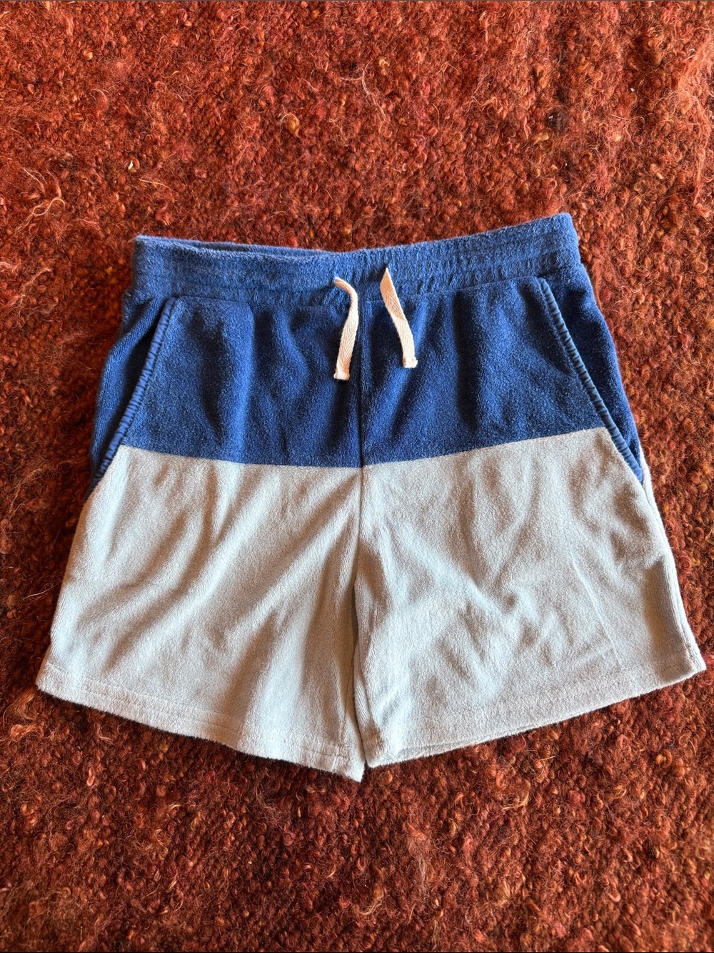 Two-Tone Blue Terry Cloth Lounge Shorts